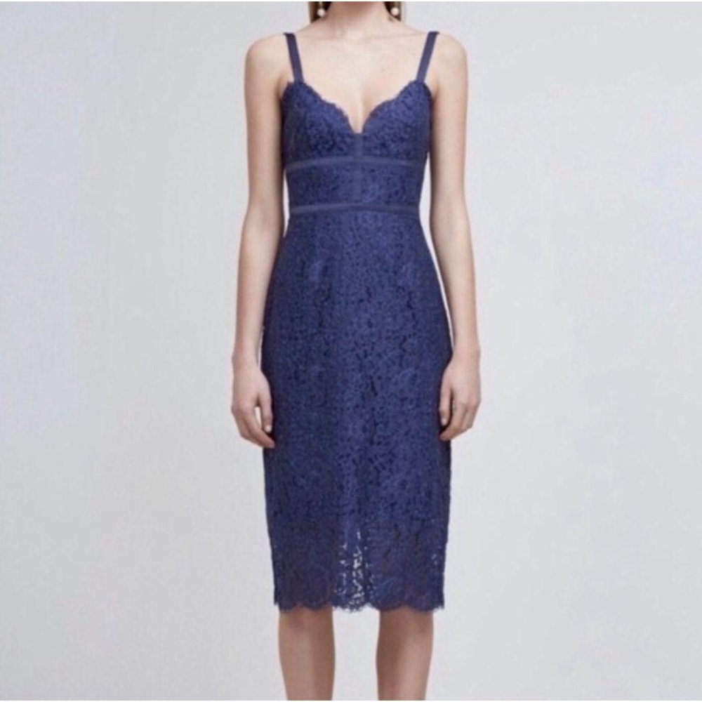 Keepsake the label Interlude Caged Navy Lace Midi Dress Size XL